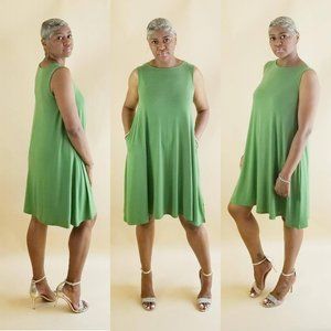 Sleeveless Flared Swing Dress Apple Green